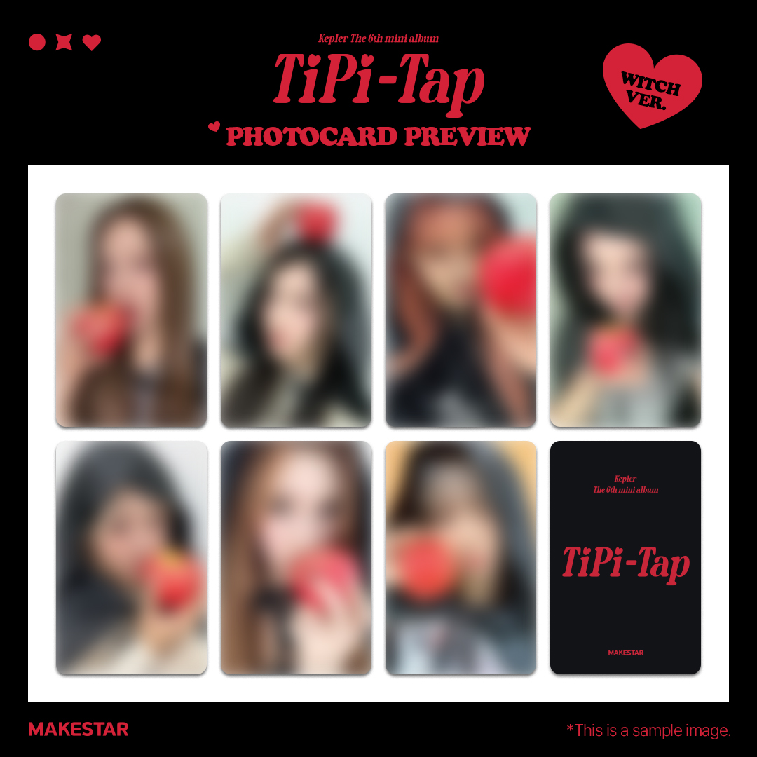 #Kep1er (#케플러) The 6th Mini Album [TIPI-TAP] PRE-ORDER MEET&amp;CALL EVENT !

✨PHOTOCARD PREVIEW✨

⏰마감 D-day

🍎대면 응모자용 미공개 포토카드 마녀 ver.
🖤개인 영상통화 응모자용 미공개 포토카드 흑장미 ver.

📆~24.10.21 23:59PM
🔗bit.ly/4893mZc