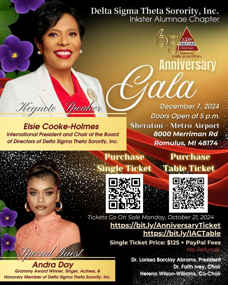 Join Delta Sigma Theta Sorority's Inkster Alumnae Chapter for their 65th Anniversary celebration. Seats are limited! Secure yours now and be part of this milestone. Tickets: bit.ly/AnniversaryTic… Table: buff.ly/4faAp1h #DeltaSigmaTheta #65thAnniversary