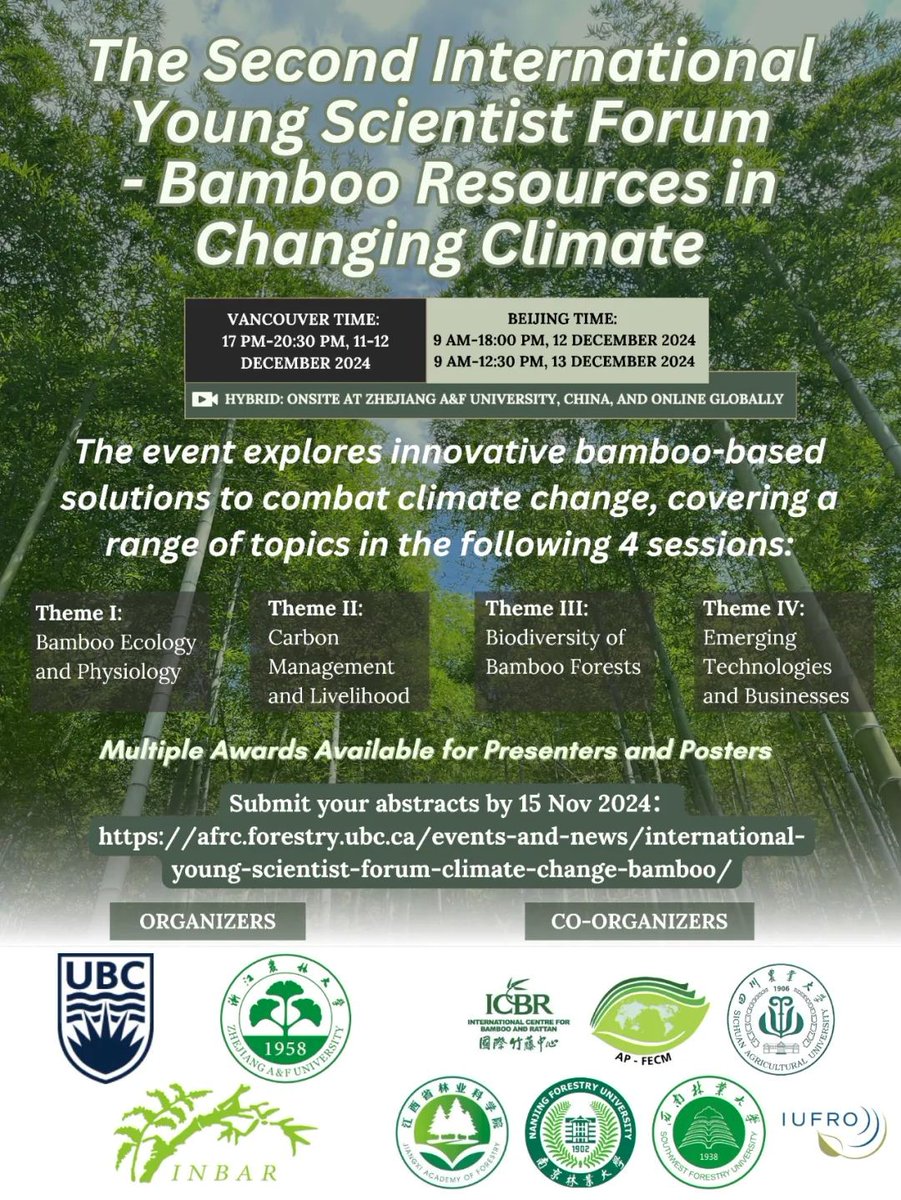 Join the Second International Young Scientist Forum!
Discover how #bamboo is driving innovative solutions in the fight against #climatechange.

📅 11-12 December 2024
📍 Hybrid event (online &amp; in-person)
🔗 ow.ly/4Hgs50TP30B

#thikbamboo #climateaction #SDG13