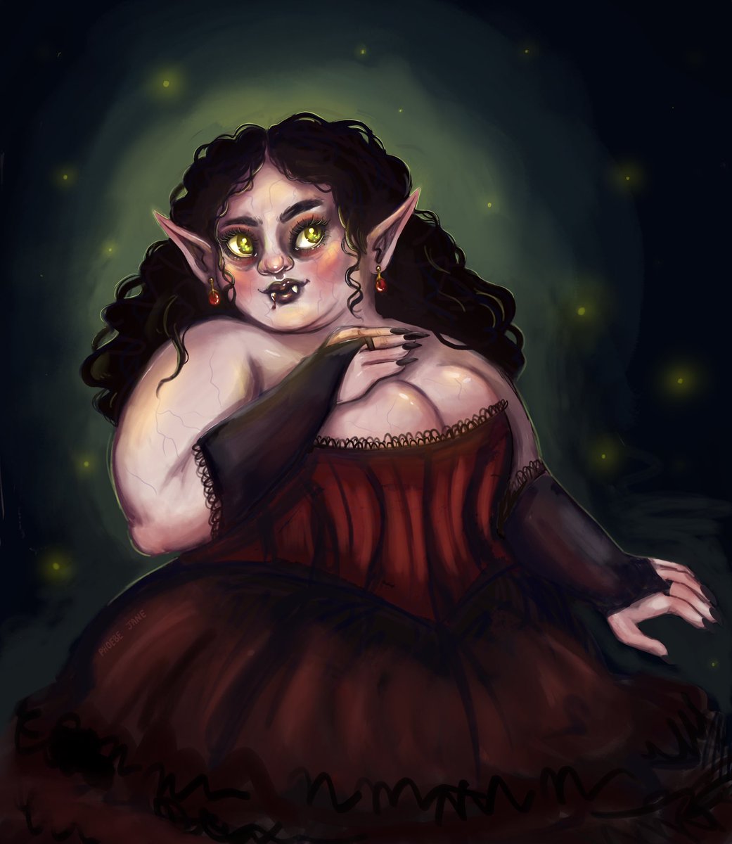 Vampire ‘Sona for Halloween time 👻 🎃 
.
.
#fatart #vampire #plussize #digitalart #procreateart