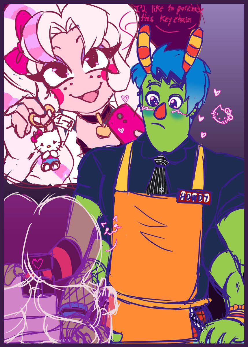 Nana_RedClover's tweet photo. This was a sketch, (that i might never finish) and i couldn't get the thought of an interaction between @LiliDivine_arts's oc Alice and howdy, in my scene au, out of my head. #welcomehome #welcomehomeoc #puppetshowwelcomehome #scene #sceneau #howdypillar #notmyoc https://t.co/GAkJzu7vr6