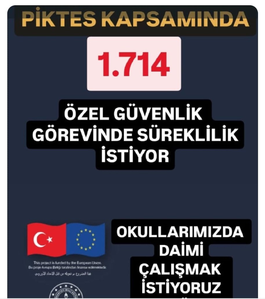 #Piktes sahada hakkını Arıyor
 özel güvenlik 29 ilde görev yapıyor
Her dönem 2 3 Ay boşta kalıyor
Bizler okullarımızda süreklilik istiyoruz
1714 Özel Güvenlik 
<a href="/Yusuf__Tekin/">Yusuf Tekin</a> <a href="/RTErdogan/">Recep Tayyip Erdoğan</a> <a href="/mebhbogm/">MEB Hayat Boyu Öğrenme Genel Müdürlüğü</a>
<a href="/alemdareyup/">Eyüp Alemdar</a> <a href="/Guvenlik_is/">Güvenlik-İş Sendikası</a> <a href="/chnkvnc/">Cihan KIVANÇ</a> <a href="/cengizmete/">Cengiz Mete</a> <a href="/CelileErenOKTEN/">Celile Eren ÖKTEN</a>