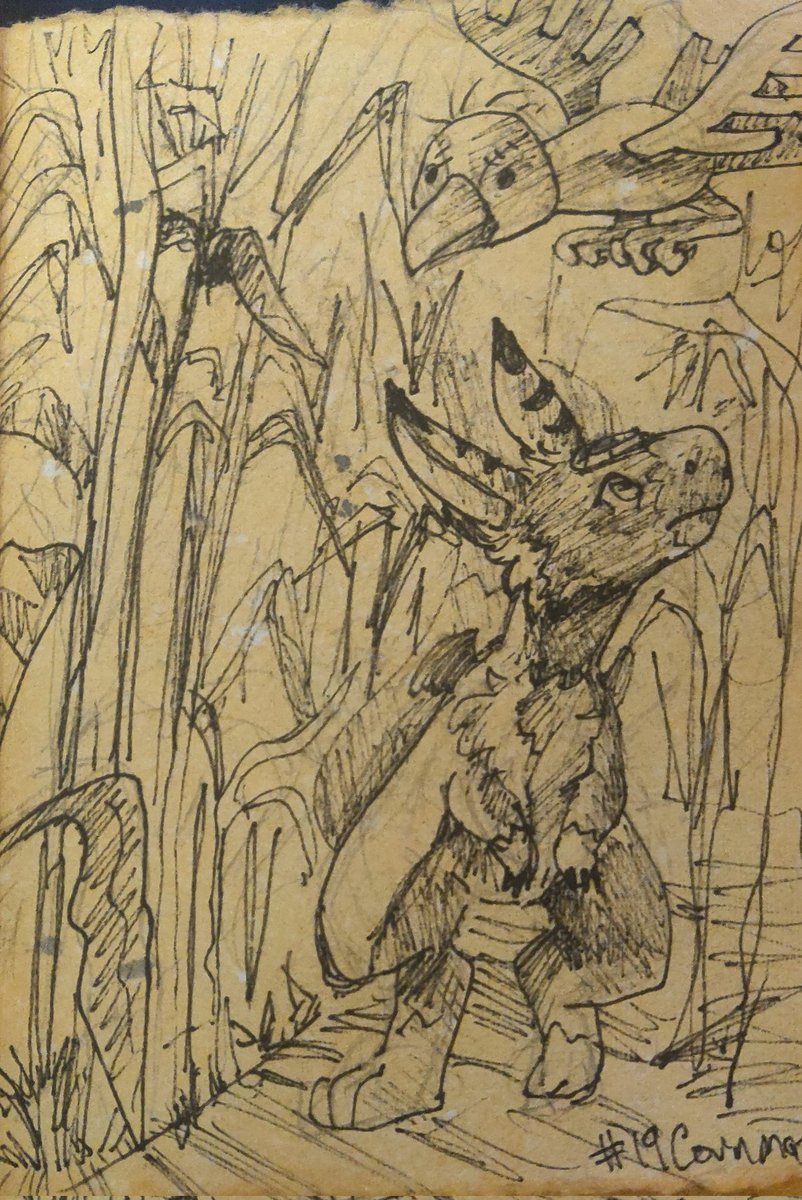 WhateverCryptid's tweet image. A wander through the corn maze! 
--- 
#inktober2024 #drawtober2024 #cornmaze #digimon #dorumon 
---