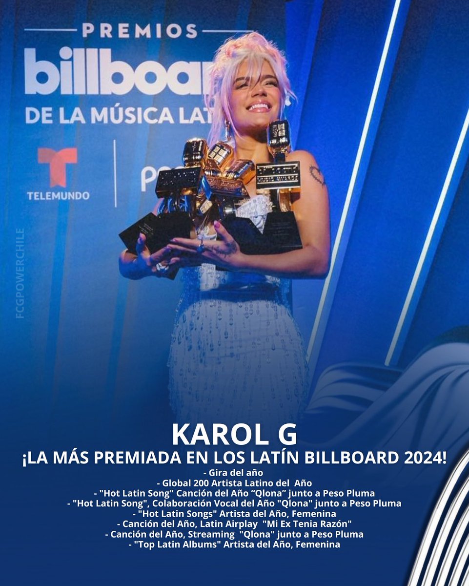 fcgpowerchile's tweet photo. ¡Felicidades Bichota! 👏🏻💙
@karolg es la artista más premiada en los Latin Billboards 2024 😍 Que orgullo y felicidad sentimos por nuestra Carolina 🫂 ella lo merece TODO! 💘  @LatinBillboards @billboard https://t.co/marBNrMIzx