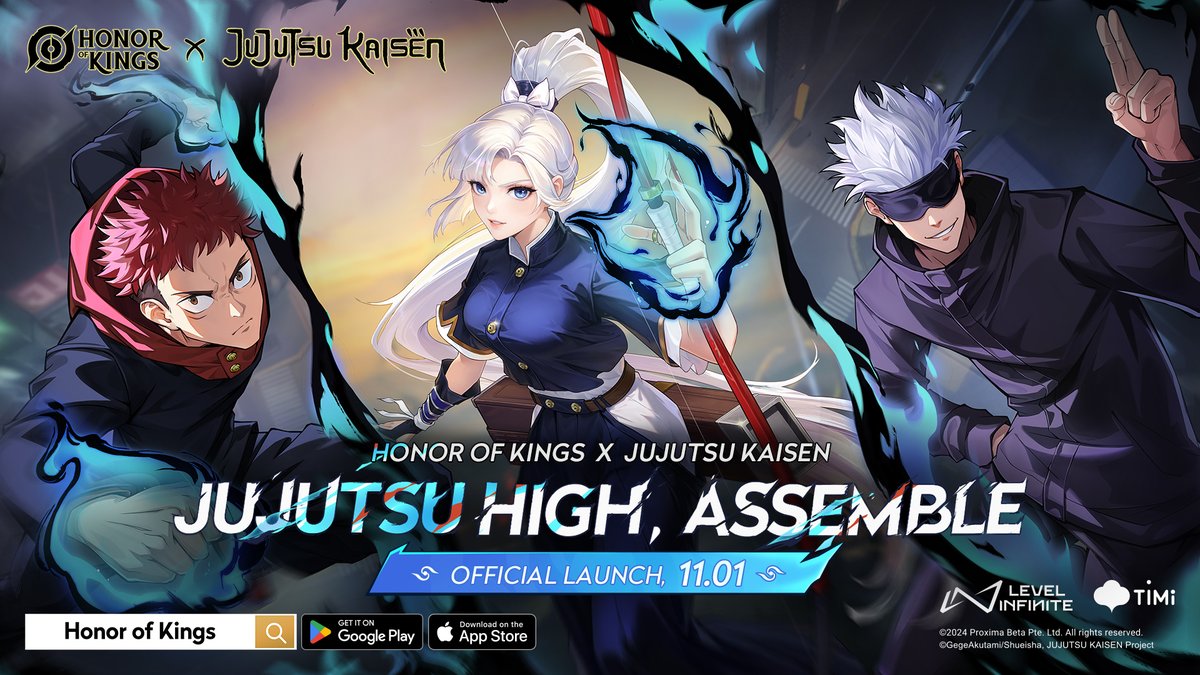 HonorOfKings's tweet photo. The start date for the Honor of Kings x Jujutsu Kaisen collaboration has been announced!

Set your alarms and get ready to dive into the domain on November 1st in Honor of Kings!

Let's use cursed energy to battle together!

#Honorofkings #Jujutsukaisen #HOKxJJK https://t.co/vuZ82qe79t