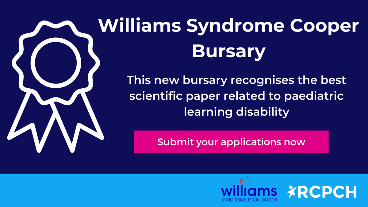🎉 RCPCH &amp; Williams Syndrome Foundation have launched the Williams Syndrome Cooper Bursary🏅 Open to pre-consultant paediatric doctors, it awards the best paper on paediatric learning disability. Apply before 16 December 2024: ow.ly/FXTL50TNtKm