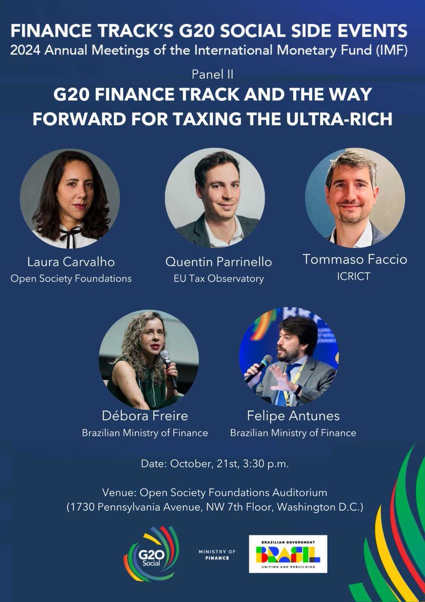 EU Tax Observatory (@taxobservatory) on Twitter photo Be sure to catch <a href="/QParrinello/">Quentin Parrinello</a> at the 2024 #IMF side event in DC, discussing the way forward for taxing the ultra-rich π΅π
#IMFMeetings #G20 Be sure to catch <a href="/QParrinello/">Quentin Parrinello</a> at the 2024 #IMF side event in DC, discussing the way forward for taxing the ultra-rich π΅π
#IMFMeetings #G20