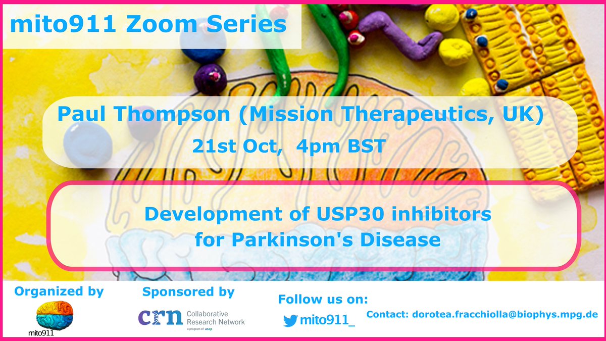mito911 (@mito911_) on Twitter photo 📣Next @mito91 Webinar! 📷Dr. Paul Thompson <a href="/MISSIONTherapeu/">Mission Therapeutics</a>
📷Zoom registration link: us06web.zoom.us/webinar/regist…
<a href="/ASAP_Research/">Aligning Science Across Parkinson’s</a> <a href="/MichaelJFoxOrg/">michaeljfox.org</a> 📣Next @mito91 Webinar! 📷Dr. Paul Thompson <a href="/MISSIONTherapeu/">Mission Therapeutics</a>
📷Zoom registration link: us06web.zoom.us/webinar/regist…
<a href="/ASAP_Research/">Aligning Science Across Parkinson’s</a> <a href="/MichaelJFoxOrg/">michaeljfox.org</a>