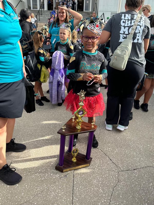 Spent the weekend at football &amp; cheer, as usual. My daughter &amp; her team won FIRST PLACE!!! So proud of her and the hard work she has put in! Let’s get ready for regionals!!! 🏆🏆🏆