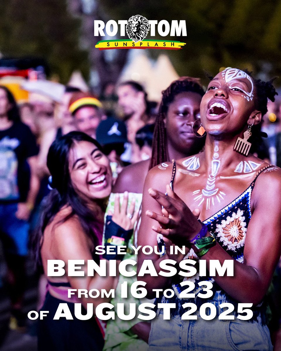 🙌🎂We are happy to announce the dates of our 30th anniversary that will be held in Benicàssim from 16th to 23rd of August 2025 💚💛❤️ Make sure you gonna come to celebrate with us 🤩🥳
🎟️ presale starts in December 😉 STAY TUNED 
#rototomsunsplash #reggae #festival #anniversary