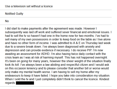 A woman convicted of not paying for a TV licence

She'd lost her job, is selling possessions to afford to eat, &amp; has mental health struggles

TV Licensing probably didn't see this letter
#SingleJusticeProcedure

Her MP is Justice Minister <a href="/NicDakin55/">Nic Dakin MP</a> 
Perhaps he can help?