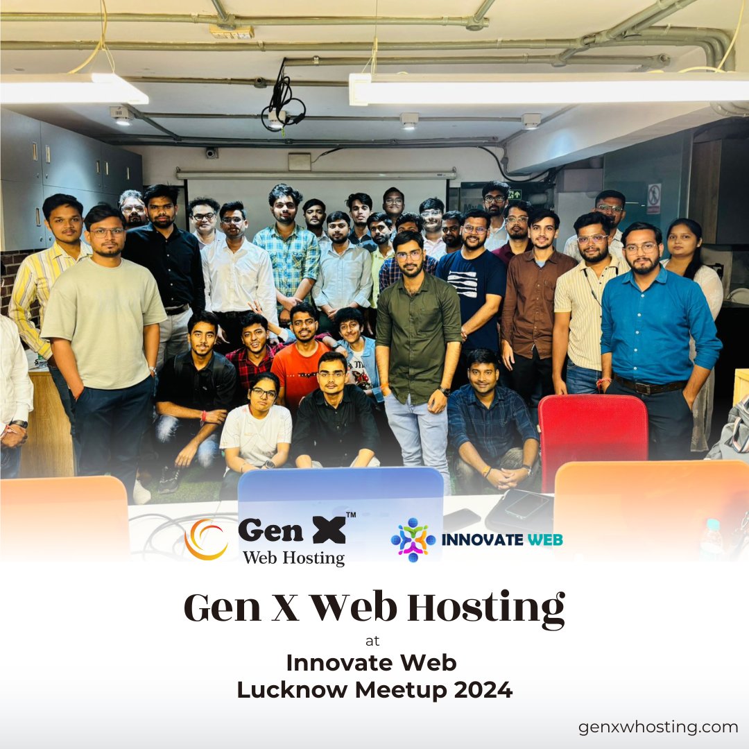 GenXWebHosting's tweet image. Thrilled to support &amp;amp; join @Innovateweb Lucknow Meetup 2024! 🌟 Thanks to everyone for the inspiring connections. Looking forward to future collaborations! 🚀 #GenXWebHosting #InnovateWebLucknow #Meetup2024 #TechCommunity #WebDev
