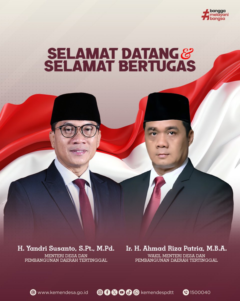Abindar_85's tweet photo. Selamat datang dan selamat bertugas di Kemendesa PDT dalam Kabinet Merah Putih, Yakin Usaha Sampai, untuk menuju Desa maju dan mandiri 🙏👍
@prabowo 
@YandriSusanto
@A_rizapatria https://t.co/cCGqq00wtu