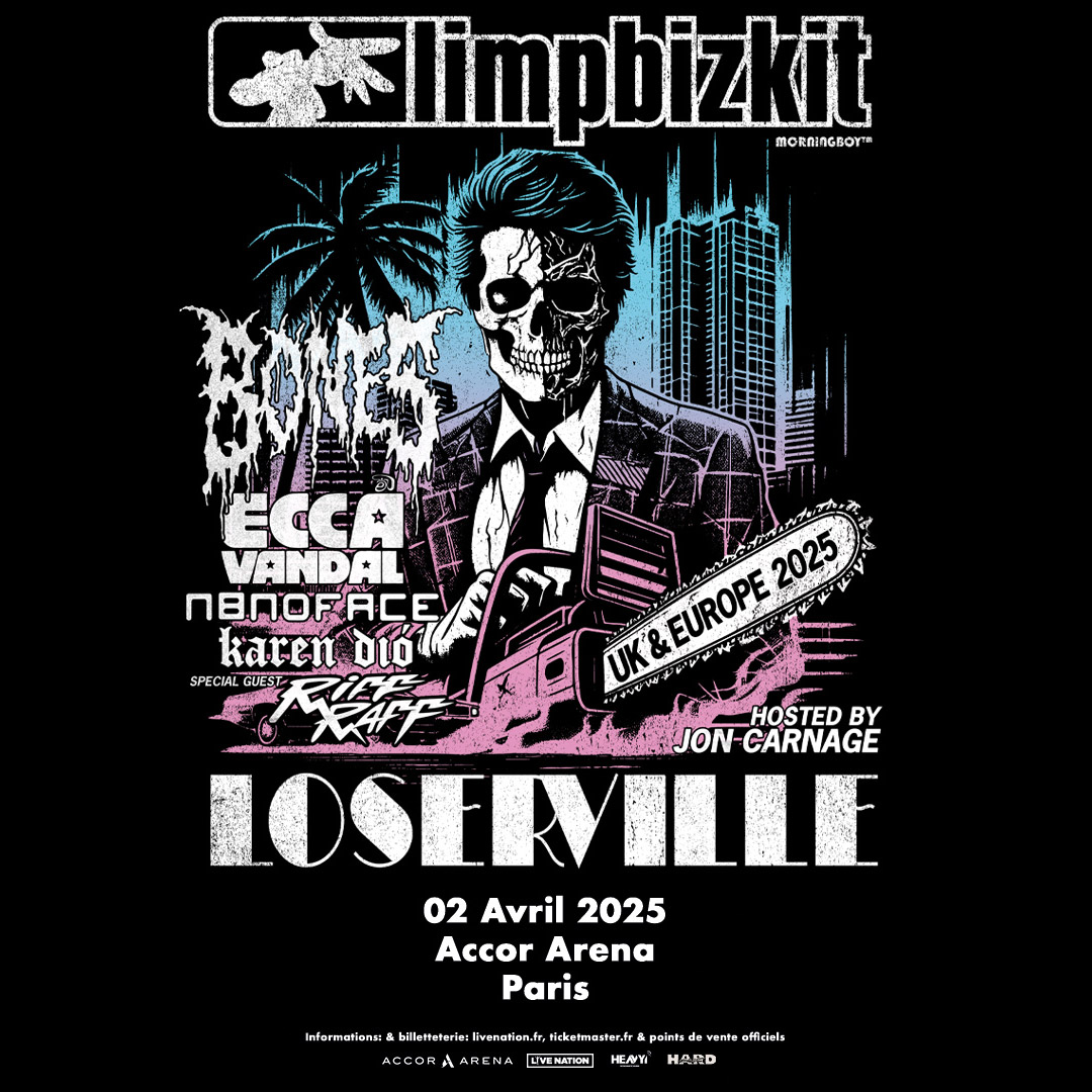 concertaparis (@concertaparis) on Twitter photo <a href="/limpbizkit/">Limp Bizkit</a> annonce la tournée Loserville 2025 with LIMPBIZKIT & Special Guests, le 2 avril 2025 à l'Accor Arena. Le groupe sera accompagné par Bones, <a href="/eccavandal/">ECCA VANDAL</a>, N8Noface, <a href="/karendioxx/">KAREN DIÓ</a> et Riff Raff special Guest !
📅Mise en vente le 25 octobre à 10h👉 bit.ly/3Yw2VF5 <a href="/limpbizkit/">Limp Bizkit</a> annonce la tournée Loserville 2025 with LIMPBIZKIT & Special Guests, le 2 avril 2025 à l'Accor Arena. Le groupe sera accompagné par Bones, <a href="/eccavandal/">ECCA VANDAL</a>, N8Noface, <a href="/karendioxx/">KAREN DIÓ</a> et Riff Raff special Guest !
📅Mise en vente le 25 octobre à 10h👉 bit.ly/3Yw2VF5