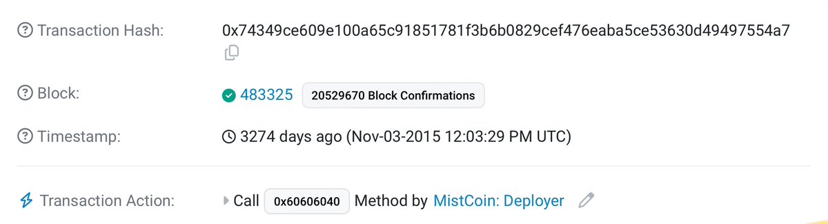 MistCoinEth's tweet photo. In just 13 days, the genesis of all this madness (two clicks and deploy) will turn 9 years old!
#ETH2015
#BringBackMist https://t.co/M542OkgdUr