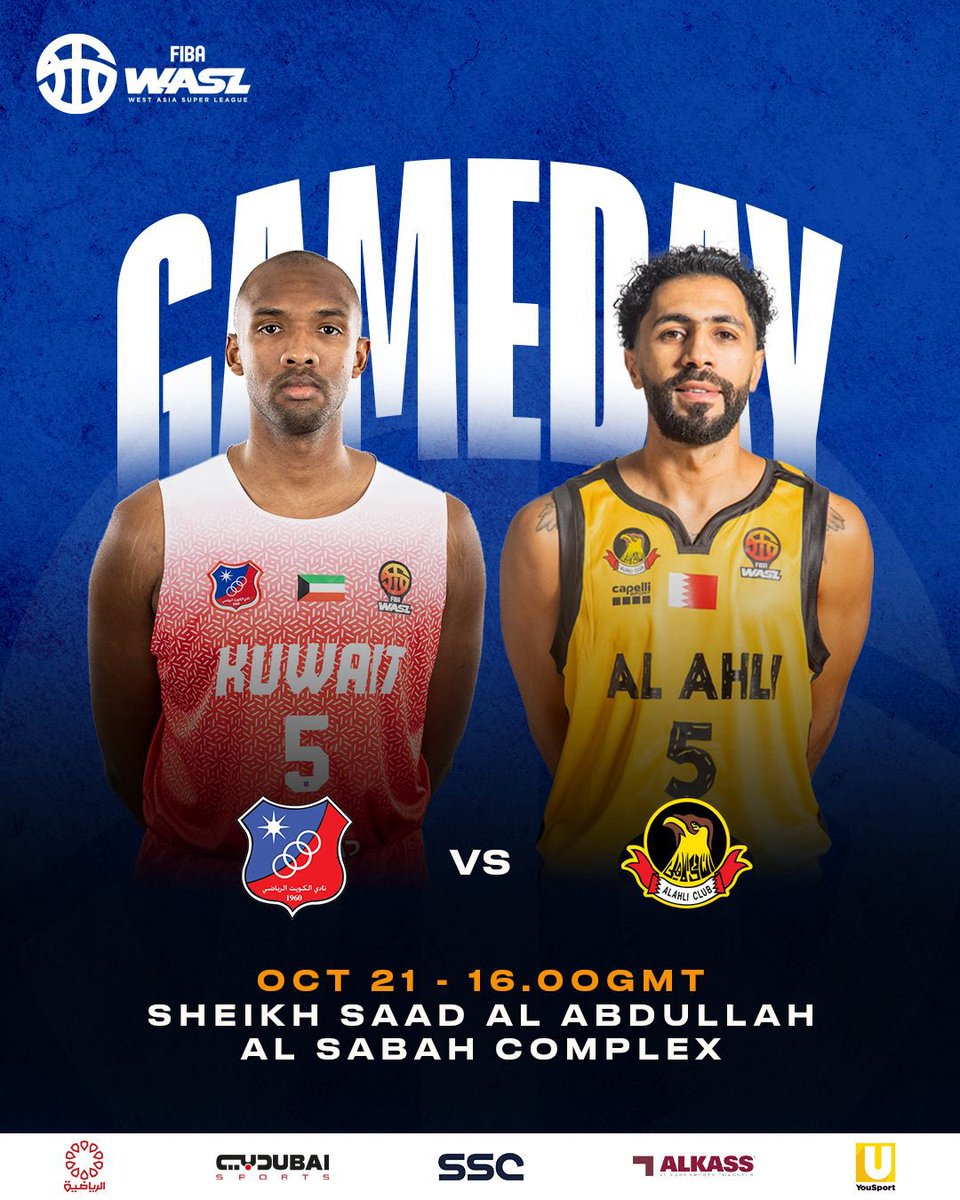 OfficialWASL's tweet image. It’s GAME DAY! Kuwait SC faces off against Al Ahli Club in the FIBA WASL Gulf League🏀🔥!
.
.
#FIBAWASL #WASL #KuwaitSC #AlAhliClub