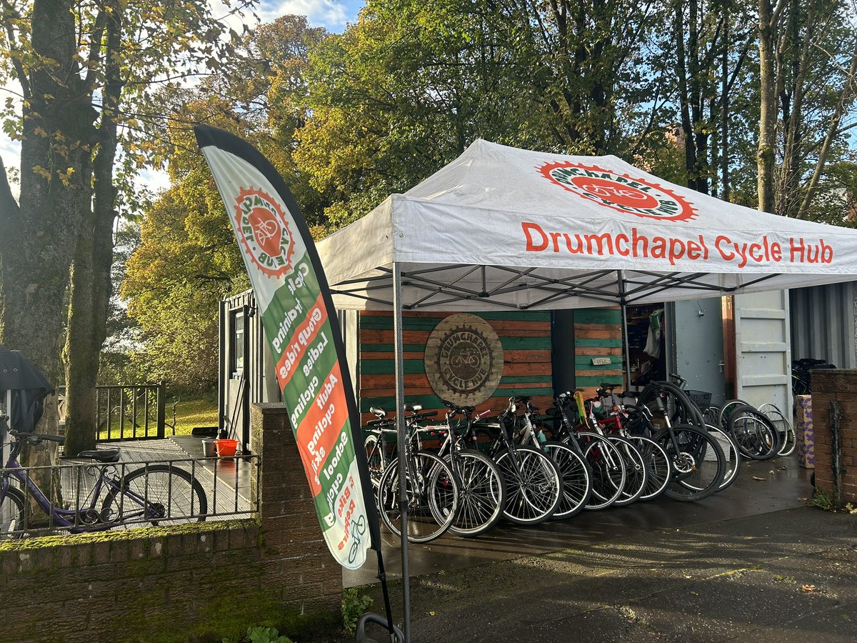 Good morning from sunny Drumchapel, it's a beautiful autumn day. We have a group cycle leaving at 11.30am and our ladies group leaves at 6.30pm. We have bikes, helmets, gloves and lights available to use so come on out with us!