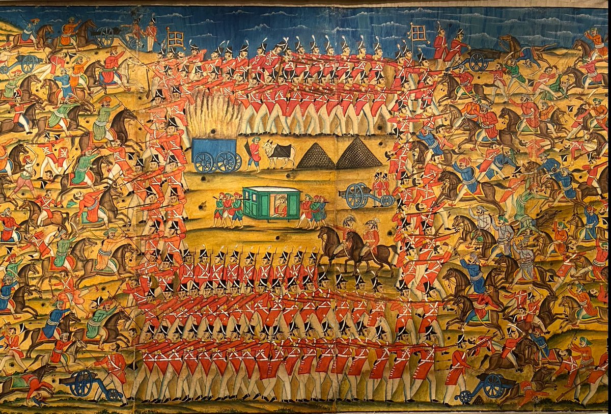 Polilur on a plate! Adeela Suleman’s “On the Plains of Polilur 1784”. The other picture shows the 19th C Battle of Polilur scroll painting sold in London, March 2022. Both are based on the mural in the Darya Daulat Bagh at Srirangapatna, capital of Tipu Sultan’s Mysore Kingdom.