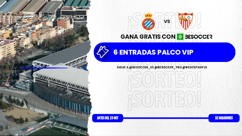 besoccer_ES's tweet image. 🎁🎟️ ¡SORTEO! Damos seis entradas en palco VIP para dos ganadores de cara al Espanyol - Sevilla de este viernes, 25 de octubre

🔻Condiciones:

- Seguir a @besoccer_ES @BeSoccer_Pro @RCDEspanyol
- Dar RT a este tuit
- Mencionar a dos amig@s