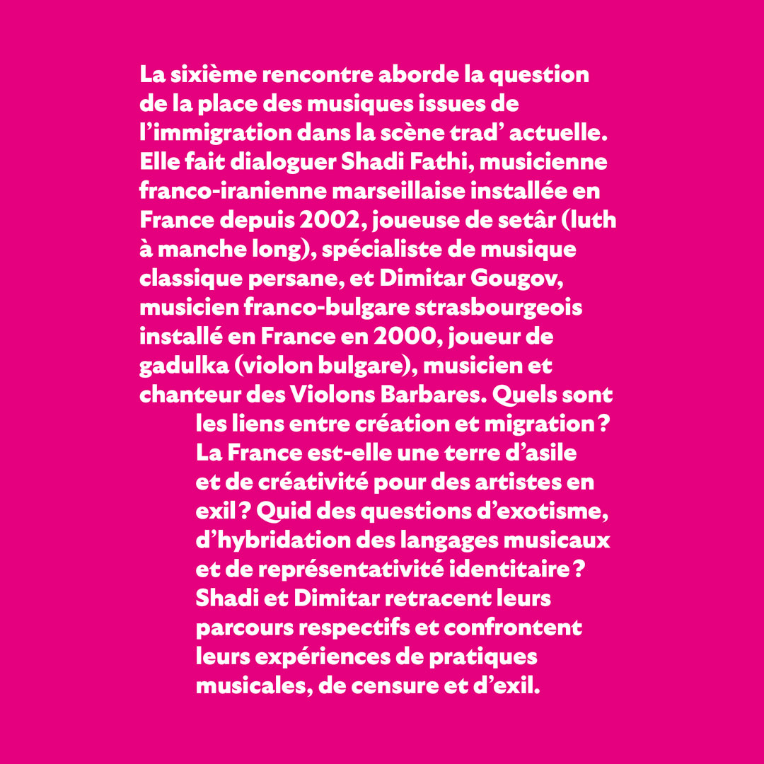 👀 Focus sur la partie intitulée ✦ Migration et création : la France des musiques d'ailleurs ✦ avec Shadi Fathi et Dimitar Gougov, de l'ouvrage collectif "La création dans les musiques traditionnelles – L'écho d'un monde musical en effervescence" &gt; bit.ly/3lbJ8JR