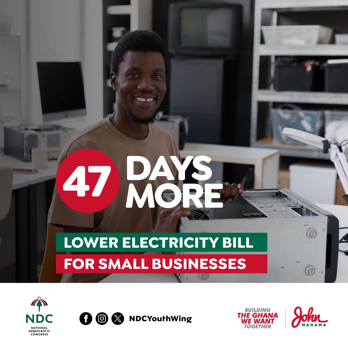 mintahokai's tweet image. Affordable Electricity for Entrepreneurs! Under the NDC, we’ll lower electricity bills, empowering small businesses to grow and succeed. Let’s build the future together! #ChangeIsComing #VoteForChange #LookForTheUmbrella #TheGhanaWeWant #MahamaForPresident #Y3Tw3nDec7