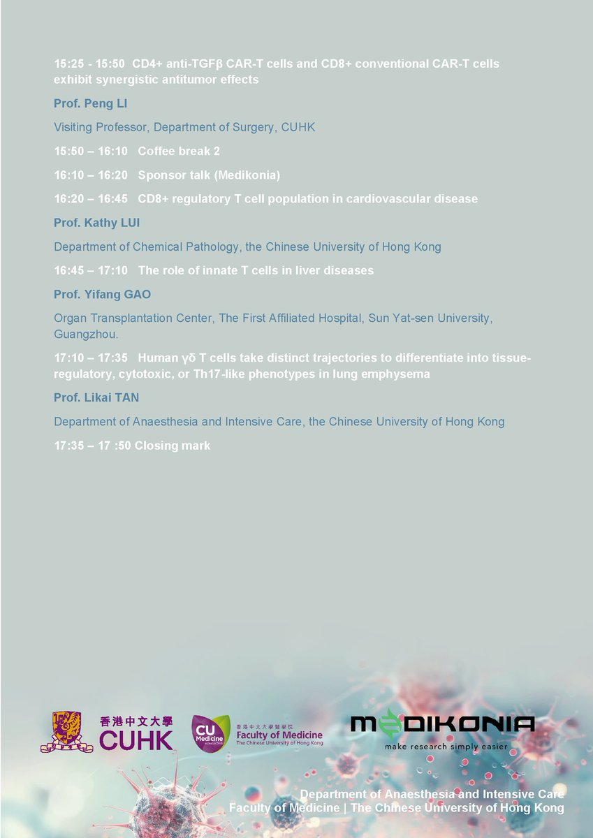 likai_tan's tweet photo. Registration for the Greater Bay Area Unconventional T cell Symposium will end this week; we are looking forward to seeing you in Hong Kong!
Free registration: https://t.co/5PtoVIWc21 https://t.co/ztfebyKzVu