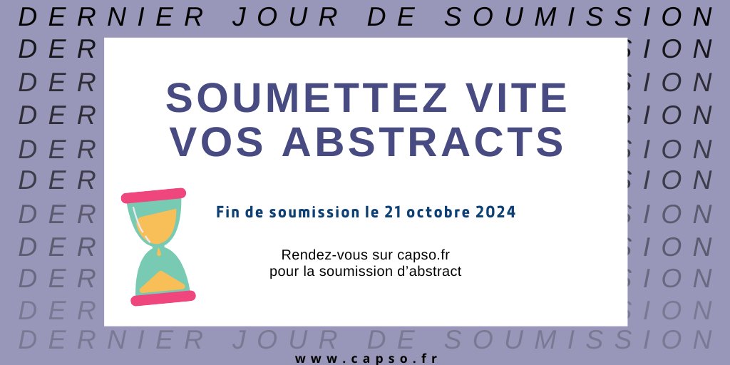 📢 Dernier jour pour soumettre vos abstracts ! Ne tardez pas ! ⚡
🖱️ capso.fr/abstracts/
Le meilleur poster se verra récompensé du Prix #CAPSO24
#ECMO #EERC #épurationextrarénale #citrate #ECLS #ECCO2R #assistancecirculatoire #suppléanceorganes
