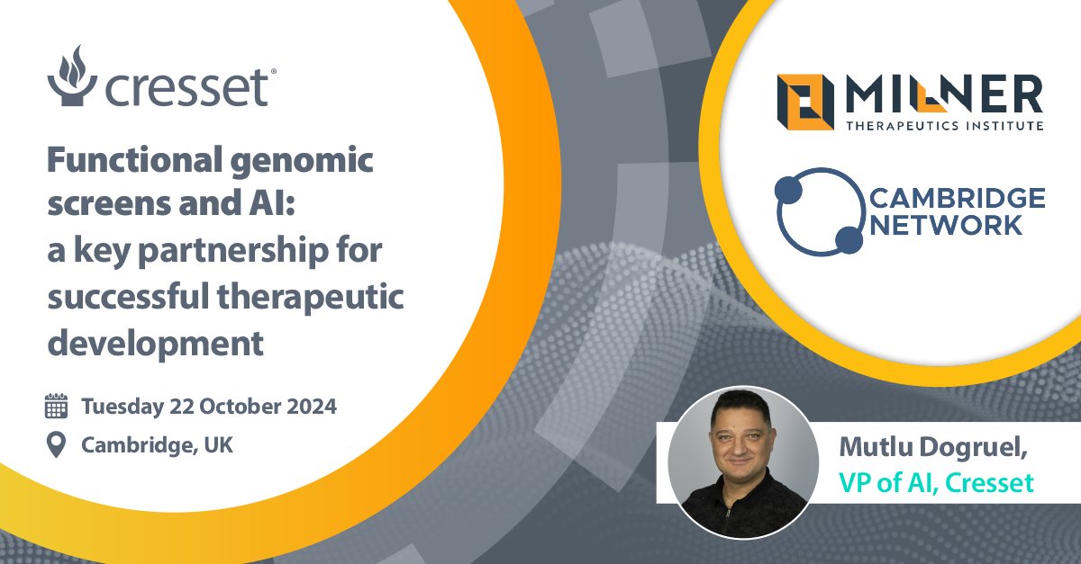 Tomorrow, Mutlu Dogruel will be attending the Functional genomic screens and AI in Cambridge.

If you're attending, reach out to Mutlu to learn more about Cresset's AI insights and capabilities.

#drugdiscovery #drugdesign #smallmolecule #compchem #AI