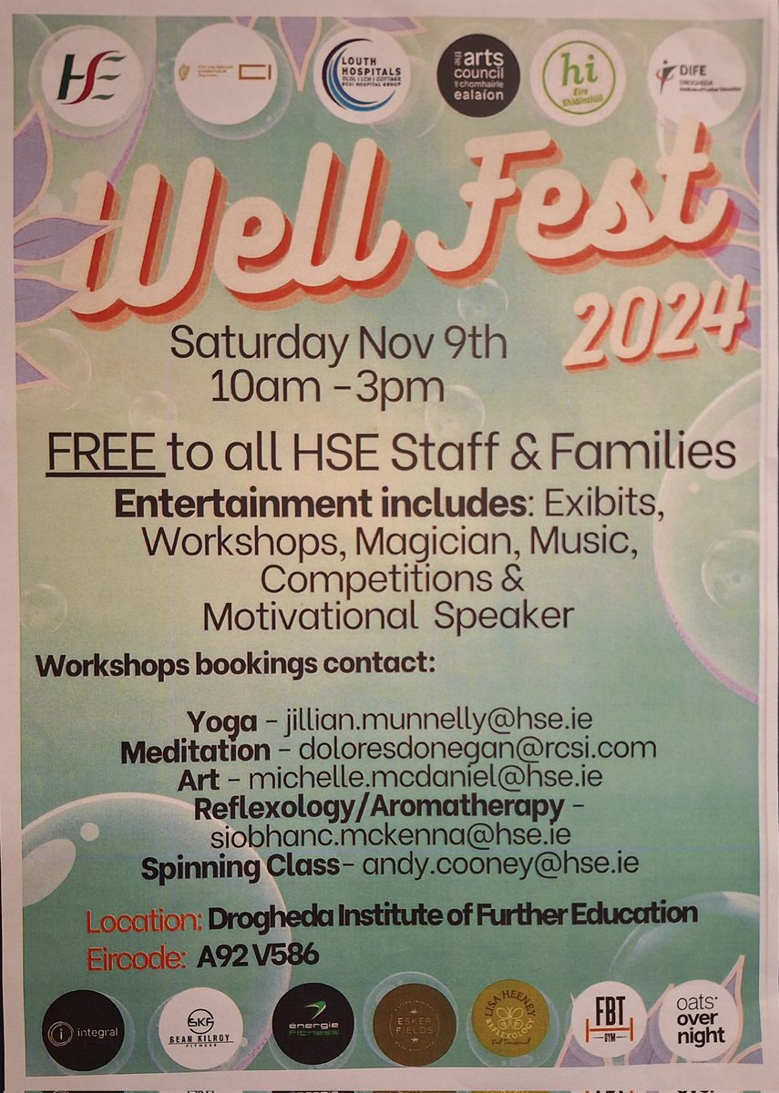 OLOLNursing (@nursingolol) on Twitter photo <a href="/NursingOlol/">OLOLNursing</a> are delighted to be hosting our first ever WELLFEST - FREE event for HSE staff and their families.. #workplacewellness #livingpathway #collaboration #DIFE #fundayout <a href="/NursingOlol/">OLOLNursing</a> are delighted to be hosting our first ever WELLFEST - FREE event for HSE staff and their families.. #workplacewellness #livingpathway #collaboration #DIFE #fundayout