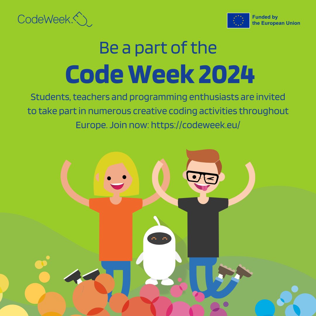 ScienceonStage's tweet image. Here we go: It’s officially week two of the Code Week and many exciting activities are ahead! 💻✨ So, jump into workshops, challenges, and many other offers happening across Europe and get creative. 🚀 Learn more: codeweek.eu #codeweek2024 #EUCodeWeek #CodingForAll