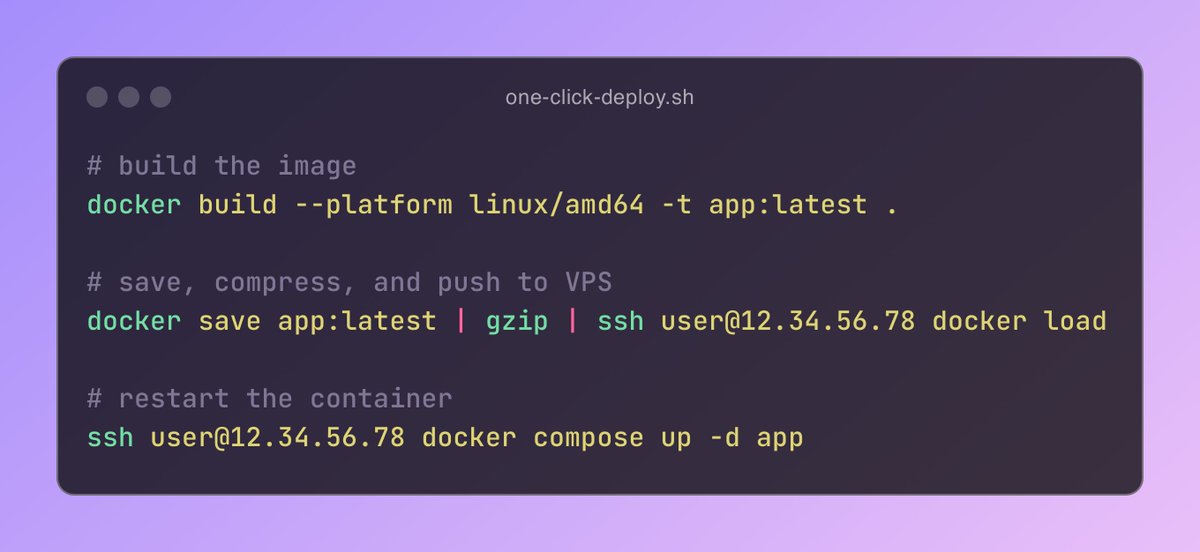 kkyrio's tweet image. Thought deploying with Vercel was fast? 🙅‍♂️

Try this with your VPS instead

3 commands = build, push, restart

No pipelines, no registry, no magic

Straight to production

🛠️ From code to your customers in seconds