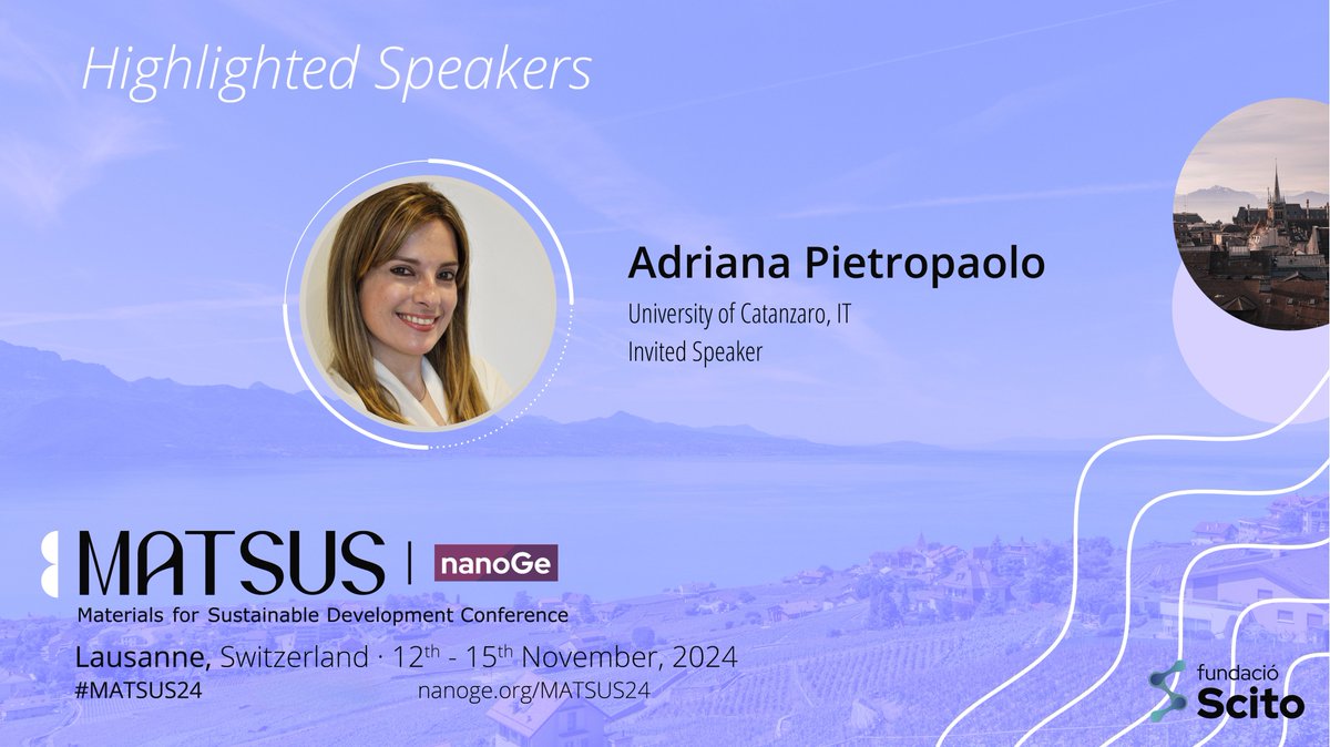 🟣Adriana Pietropaolo (<a href="/adpietropaolo/">Adriana Pietropaolo</a>) from  (<a href="/UMG_Tweet/">Università degli Studi Magna Graecia di Catanzaro</a>) is a highlighted speaker of #MATSUS24 <a href="/nanoGe_Conf/">nanoGeConferences</a>!

👉Join the #SustainableDevelopment journey with 450+ discussions 

📍Lausanne, Switzerland
🗓️12th-15th November 2024

🔗Join us now here: nanoge.org/MATSUSFall24/h…