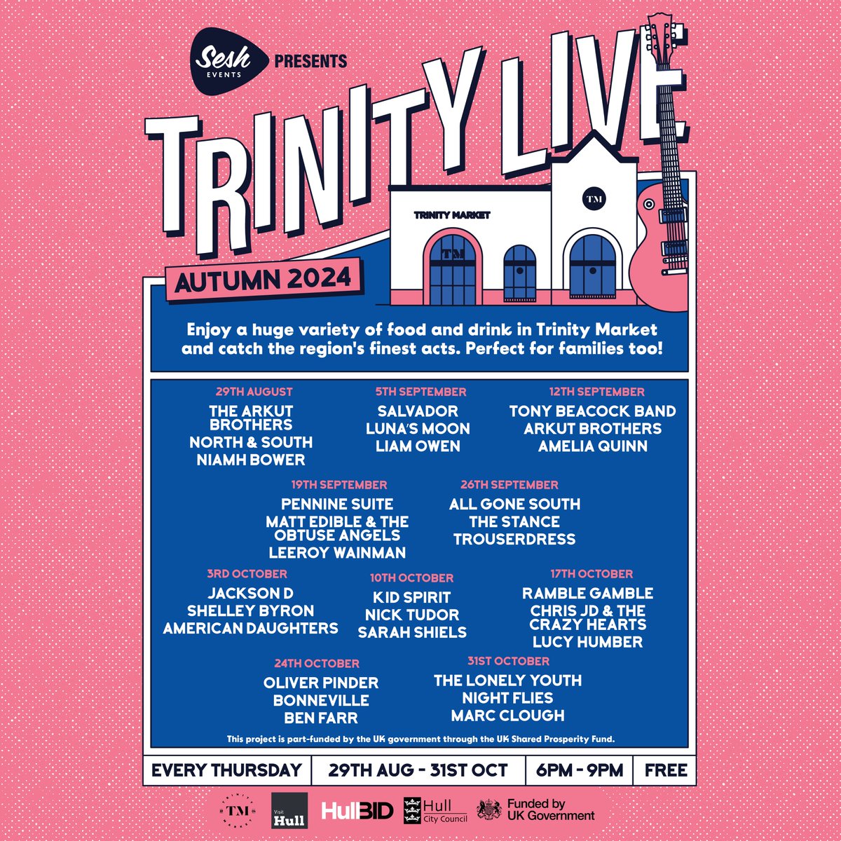 Trinity Live (@trinitylivehull) on Twitter photo As our Autumn season draws to a close, it's a welcome return this week to the city for a couple of our faves, and a lovely local face opening the show!
Come on down on Thur 24 Oct to <a href="/TrinityMarket1/">Trinity Market Hull</a> for:
1️⃣ Ben Farr (6.45pm)
2️⃣ <a href="/bonniemilnes/">bonnie</a> (7:30pm)
3️⃣ <a href="/oliverpindr/">Oliver Pinder</a> (8:15pm) As our Autumn season draws to a close, it's a welcome return this week to the city for a couple of our faves, and a lovely local face opening the show!
Come on down on Thur 24 Oct to <a href="/TrinityMarket1/">Trinity Market Hull</a> for:
1️⃣ Ben Farr (6.45pm)
2️⃣ <a href="/bonniemilnes/">bonnie</a> (7:30pm)
3️⃣ <a href="/oliverpindr/">Oliver Pinder</a> (8:15pm)