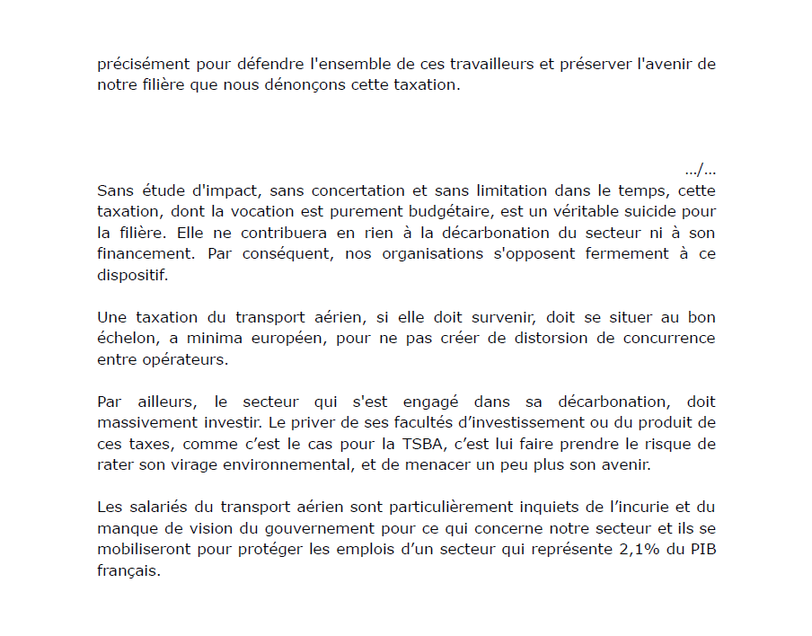 Taxation du transport aérien : un risque mortel pour l’emploi en France

Lien vers le communiqué : admin.feetsfo.fr/storage/docume…