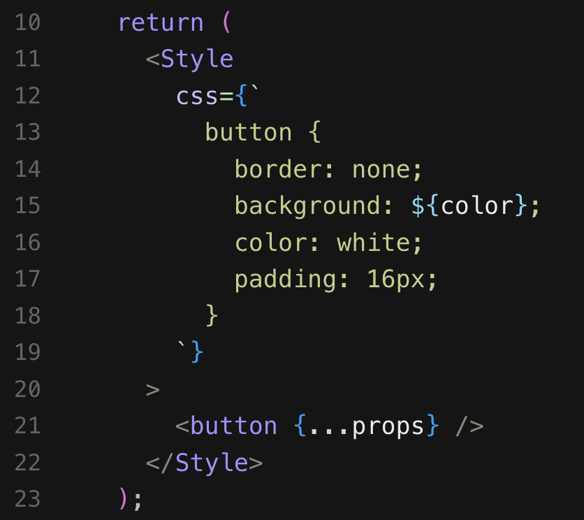 dburles's tweet photo. Looks like native CSS-in-JS is totally possible with CSS scoping! Here's a basic implementation I've been playing around with: https://t.co/Olc19FCr8M