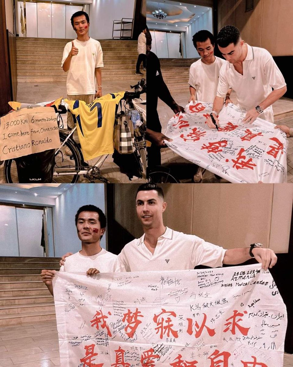 Cristiano Ronaldo finally met the Chinese fan who traveled 13,000 km for 6 months and 20 days on a bike from China to Saudi Arabia to meet HIM ❤️