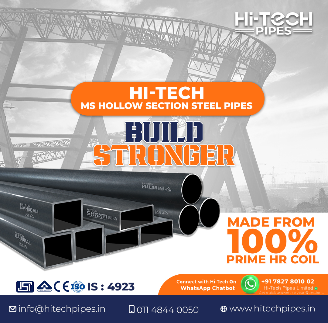 Hitechpipe's tweet image. Hi-Tech Ms Hollow Section Steel Pipes! 💪🏼 These pipes are engineered with state-of-the-art technology for maximum strength, durability, and precision. 

Visit at: hitechpipes.in

#HitechPipes #mspipes #GISteelPipes