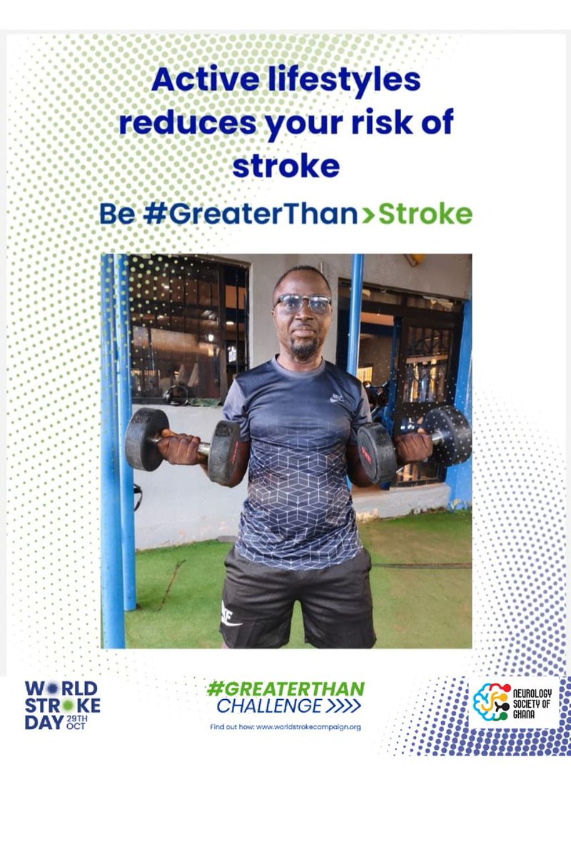 Lifting weights less than 1 hour a week provides cardiovascular benefits, reducing the risk of stroke and heart attacks!

#GetActive #BeGreaterThanStroke #GreaterThan&gt;Stroke 
#GreaterThanStroke
#Stroke #strokeprevention #nsg #neurologysocietyghana