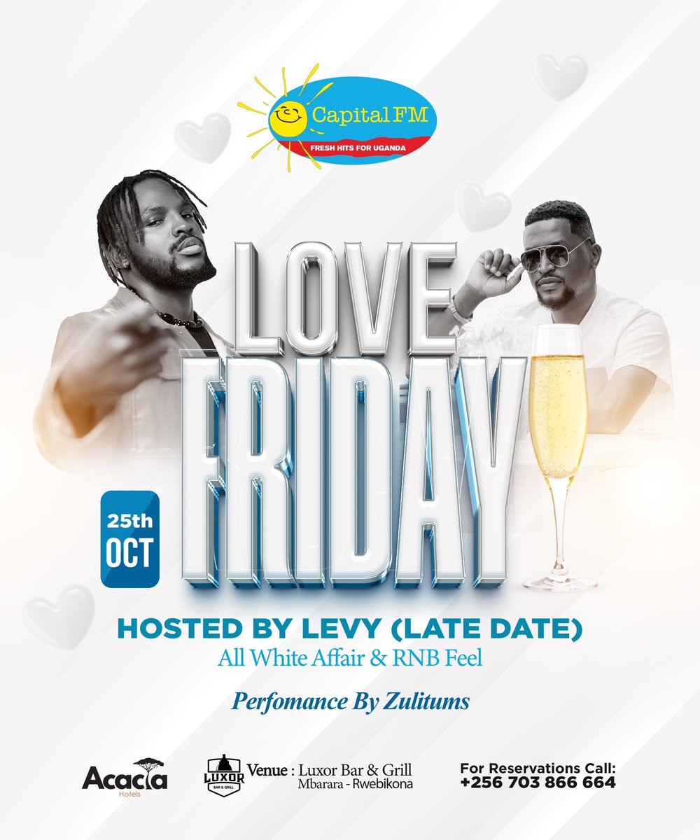 Mbarara we have a date this Friday <a href="/LuxorBarMbra/">Luxor Bar & Grill</a>.. see you there. <a href="/CapitalFMUganda/">Capital FM Uganda</a>