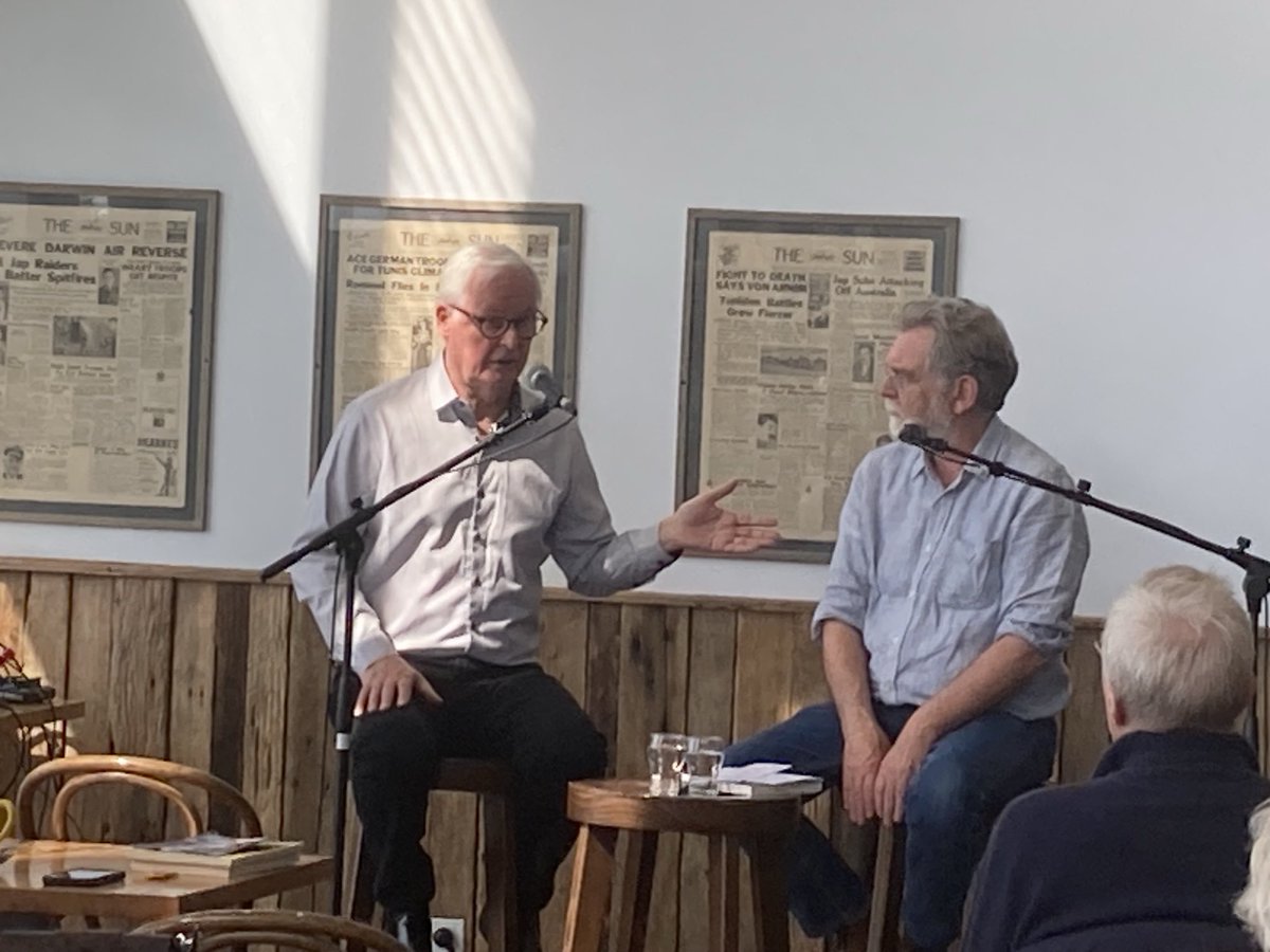 Role reversal: former Australian deputy secretary of defence Prof Hugh White, whom I interviewed many times for ABC programs, grilling me at The Headland Writers Festival. Prof White is a significant voice of reason in the AUKUS fiasco. mup.com.au/books/nuked-pa…