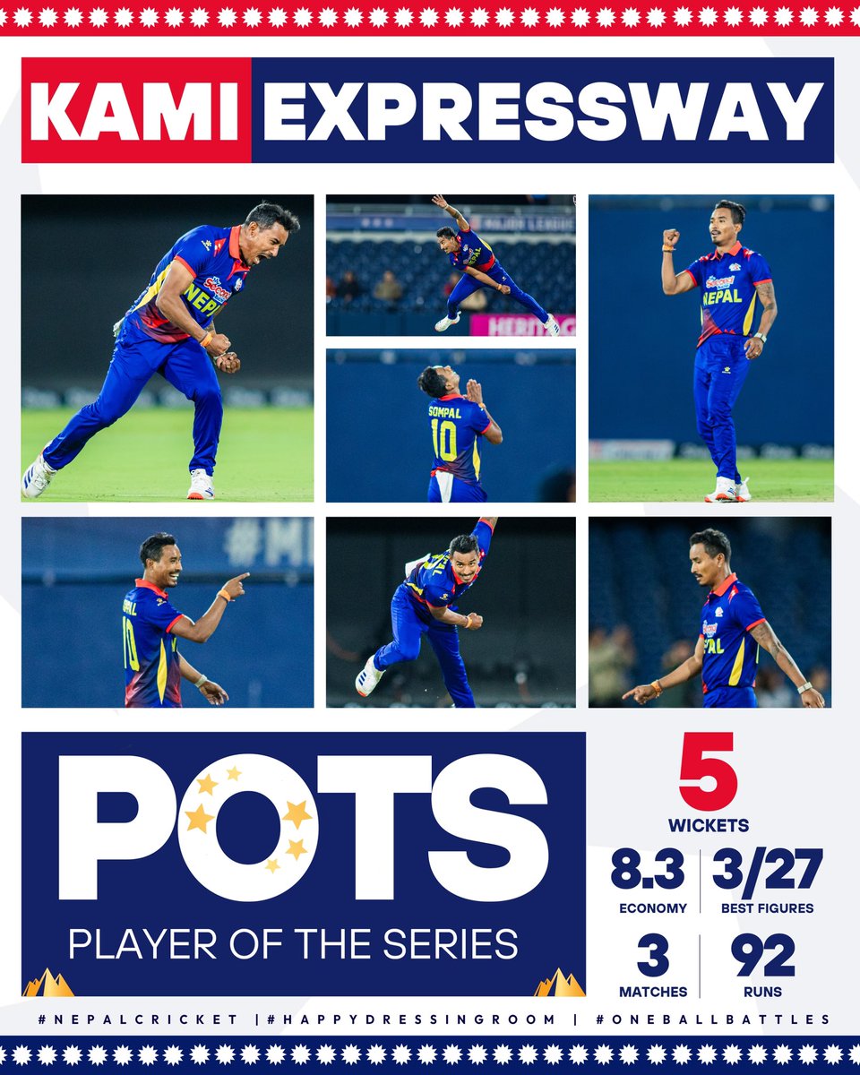 🎢 Forget roller coasters! The Kami Expressway took us all on a wild ride!

Player of the Series. No brakes, just wins! 🎯🏆

#NepalCricket | #NEPvUSA | #OneBallBattles