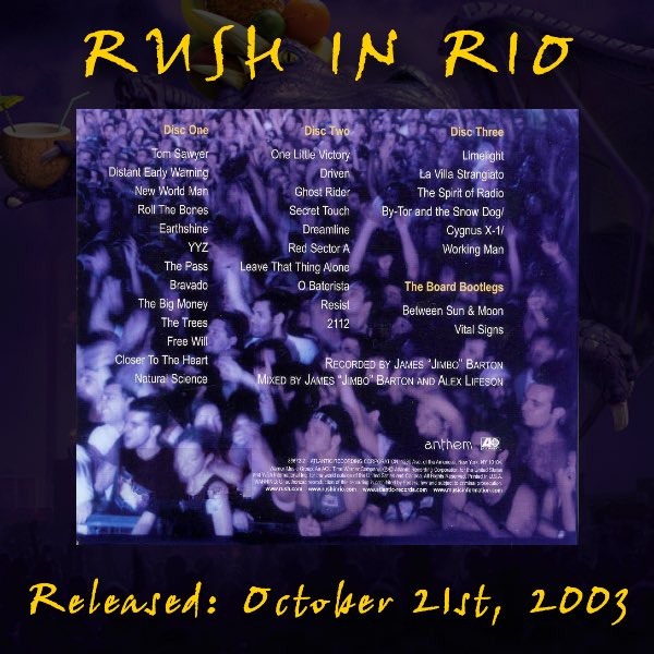 _Rushfans's tweet photo. Wishing a happy 21st birthday to Rush In Rio! It was released on October 21st, 2003!

What’s your go-to track from Rush In Rio?

Images/dates courtesy of https://t.co/myP9J15mUp. 

#RushInRio #Rush #RushHasAssumedControl #RushFamily https://t.co/QgZZVqdSrK