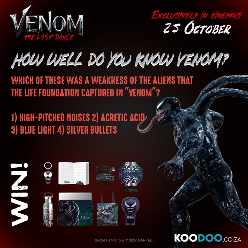 Koodoo_sa's tweet photo. This is it, the final question!
To stand a chance at owning one of these hampers, just submit your answer in the comments and subscribe to our newsletter.
The winners will be announced this week.
#Venom #KOOODOO #TheLastDance https://t.co/qrAurJuNYM