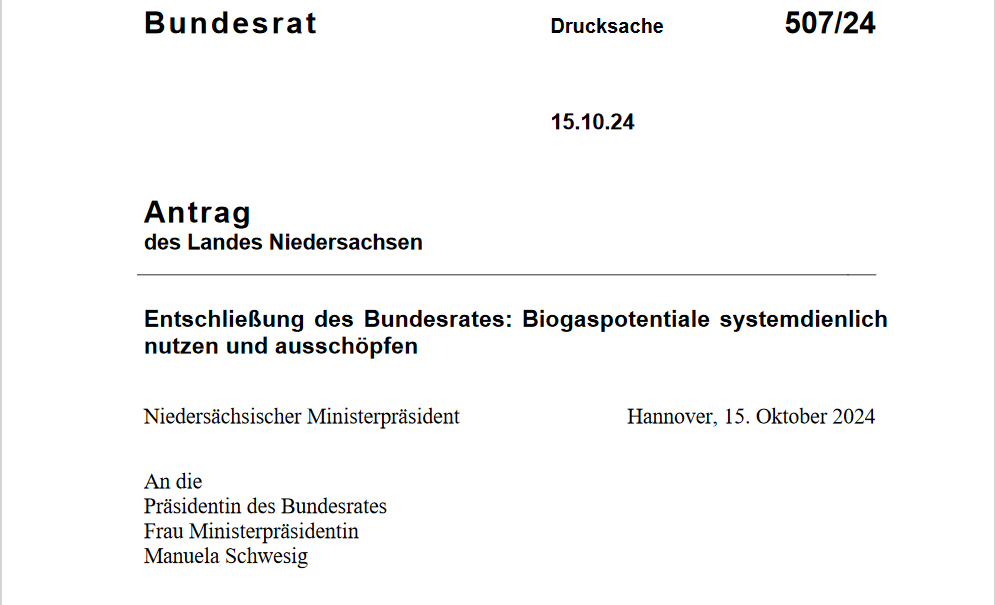 #Niedersachen macht Druck! 👍💪#Entschließungsantrag zur #Biogaspotenzialen im #Bundesrat angenommen! Im Kern geht es um höhere #Ausschreibungsmengen von 1800 MW/a + 120€ #Flexzuschlag! Ziel: Wärmenetze erhalten + Stromversorgung stabilisieren: Mehr dazu: t.ly/LYQNq