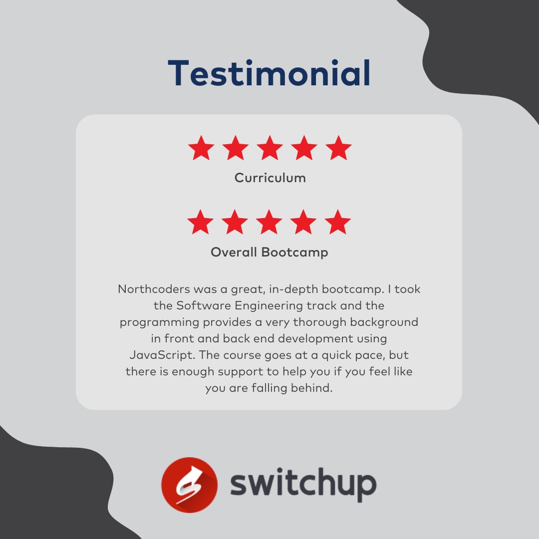 northcoders's tweet image. ⭐ Another 5-star review on SwitchUp!
Neil shares his experience on our Software Development in JavaScript bootcamp 💻🚀
Read more reviews here: loom.ly/0YPSoHA
#Northcoders #BootcampReview #JavaScript #CareerChange #GraduateSuccess