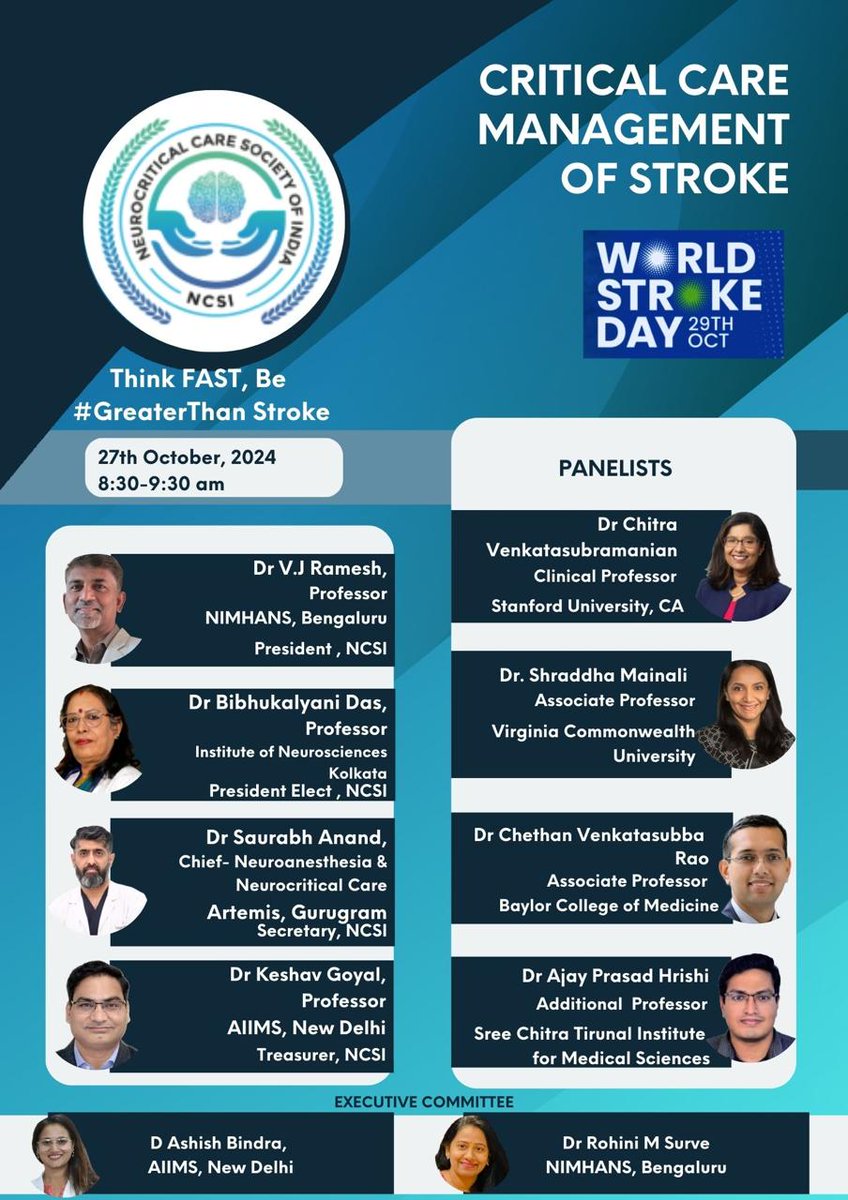 Neurocritical Care Society of India (@ncsiofficial) on Twitter photo "Critical care management of Stroke" webinar by NCSI on 27th October, 8:30 - 9:30 AM. The link for the same will be shared soon. Thank you. <a href="/drponns/">Ponniah Vanamoorthy</a> <a href="/DrKeshavGoyal1/">Dr Keshav Goyal</a> <a href="/hhdashneuro/">Hari Hara Dash</a>
<a href="/DrAshishBindra1/">Dr Ashish Bindra</a> <a href="/chivenneuro/">Chitra Venkat MBBS MD Msc FNCS</a> <a href="/chethanpv/">Chethan Rao MD FNCS</a> <a href="/DRAJAYPRASADHR3/">DR. AJAY PRASAD HRISHI P</a> <a href="/schhabra0209/">Swati Chhabra</a> <a href="/kgupta71293/">Kanika Gupta</a> <a href="/drmohansai/">Mohan Sai Gudela, MD</a> "Critical care management of Stroke" webinar by NCSI on 27th October, 8:30 - 9:30 AM. The link for the same will be shared soon. Thank you. <a href="/drponns/">Ponniah Vanamoorthy</a> <a href="/DrKeshavGoyal1/">Dr Keshav Goyal</a> <a href="/hhdashneuro/">Hari Hara Dash</a>
<a href="/DrAshishBindra1/">Dr Ashish Bindra</a> <a href="/chivenneuro/">Chitra Venkat MBBS MD Msc FNCS</a> <a href="/chethanpv/">Chethan Rao MD FNCS</a> <a href="/DRAJAYPRASADHR3/">DR. AJAY PRASAD HRISHI P</a> <a href="/schhabra0209/">Swati Chhabra</a> <a href="/kgupta71293/">Kanika Gupta</a> <a href="/drmohansai/">Mohan Sai Gudela, MD</a>