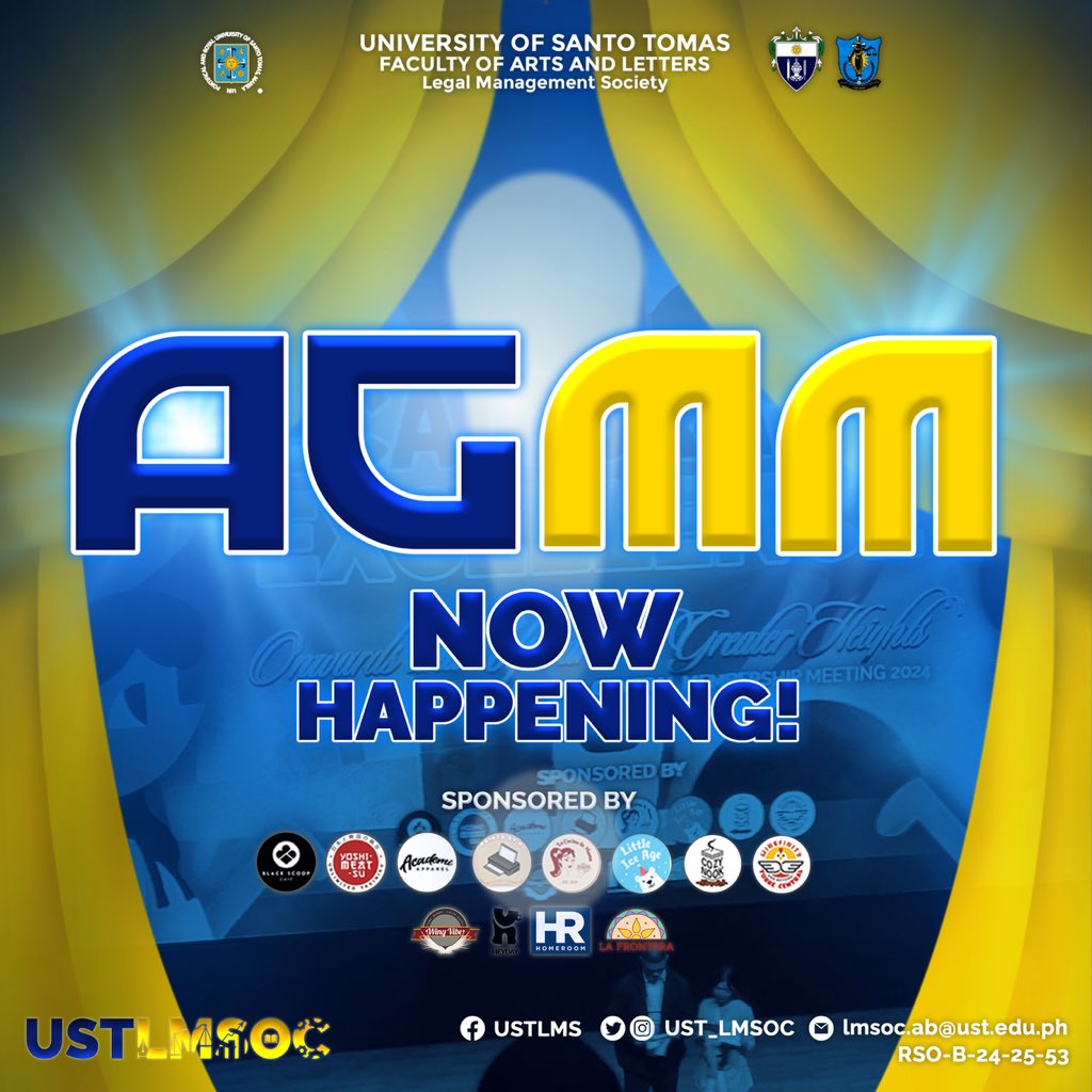 UST_LMSOC's tweet photo. 𝗡𝗢𝗪 𝗛𝗔𝗣𝗣𝗘𝗡𝗜𝗡𝗚: AGMM 2024 is starting in just a few minutes! 🕜 Is everyone geared up in their corporate attire ? Sit tight as we watch our event unfold. ✨

#AGMM2024
#RecalibratingExcellence https://t.co/cFnpvDcrNP
