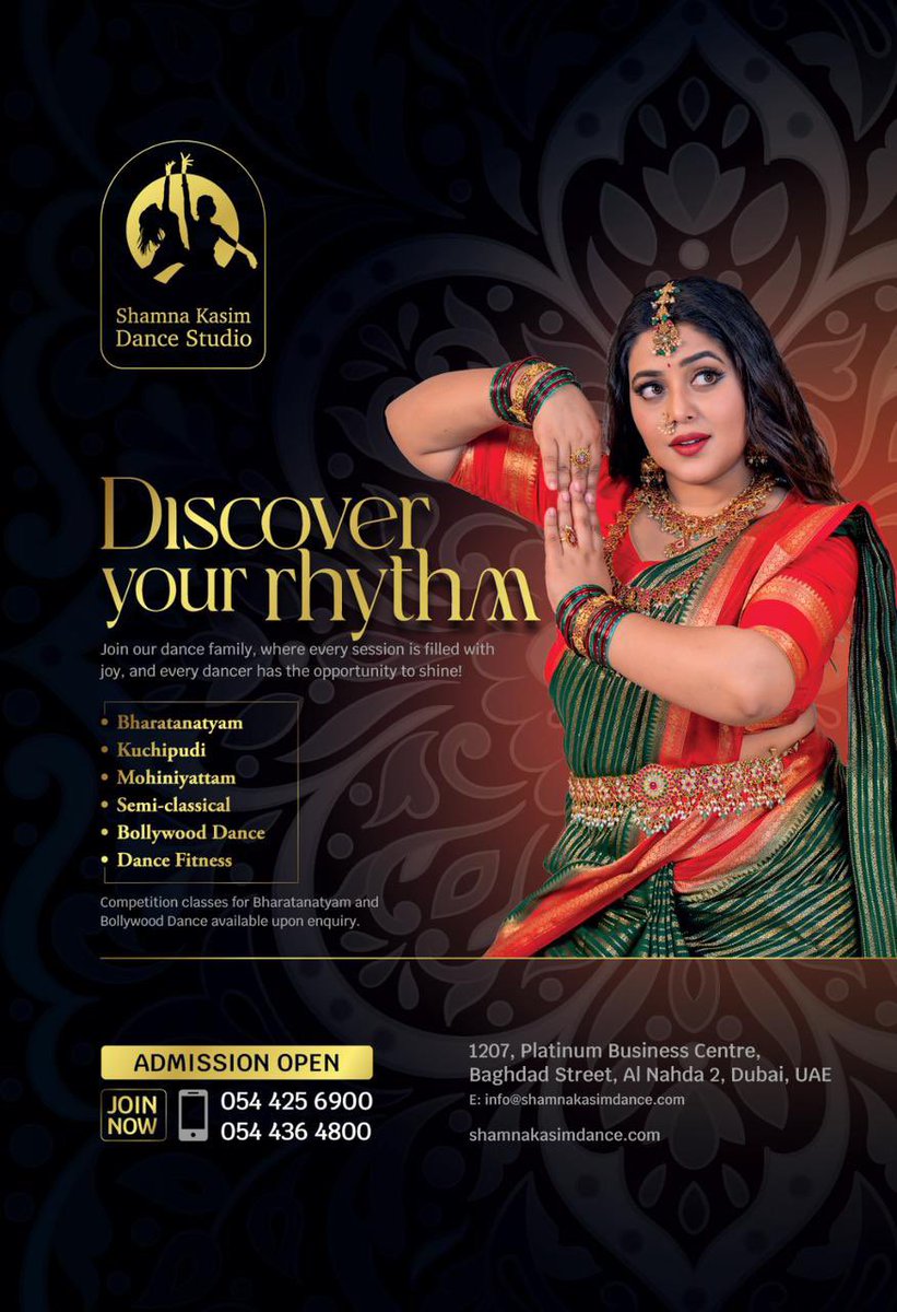 Purnaa (@shamna_kkasim) on Twitter photo Admissions are now open at Shamna Kasim Dance School! 🌟 Join us on this exciting journey of rhythm, grace, and expression! 💃✨
📞 Contact: +971 54 425 6900, +971 54 436 4800
📧 Email: info@shamnakasimdance.com
🌐shamnakasimdance.com
<a href="/SK_Dancestudio/">Shamna Kasim Dance Studio LLC</a> <a href="/AsifaliShanid/">Dr. Shanid asifali</a> Admissions are now open at Shamna Kasim Dance School! 🌟 Join us on this exciting journey of rhythm, grace, and expression! 💃✨
📞 Contact: +971 54 425 6900, +971 54 436 4800
📧 Email: info@shamnakasimdance.com
🌐shamnakasimdance.com
<a href="/SK_Dancestudio/">Shamna Kasim Dance Studio LLC</a> <a href="/AsifaliShanid/">Dr. Shanid asifali</a>