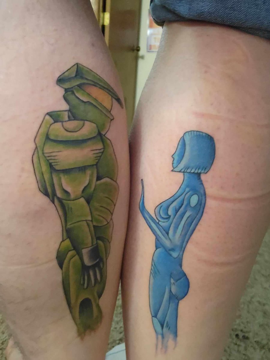 guarded_name's tweet photo. @RobitHolmit this is awesome😊. Me and my other halfs tattoo. I'm super happy with how it turned out 
#halo
#tattoo
#smallstreamer https://t.co/UL3HFetNQ6