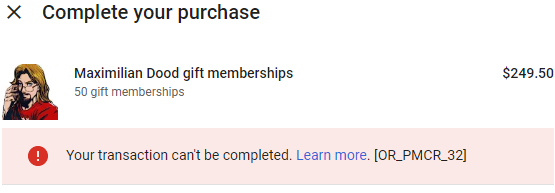 LacenDark's tweet photo. @maximilian_ "Viewers can send at most $500/day and $2000/week through Super Chats" - That sucks I hit the super chat/gift membership limit on YouTube for the day! I'm not sure if gift memberships have a daily/weekly limit too. Might be 150 or 200 based on how much Grandma bought! Take care! https://t.co/losZjYsk2h